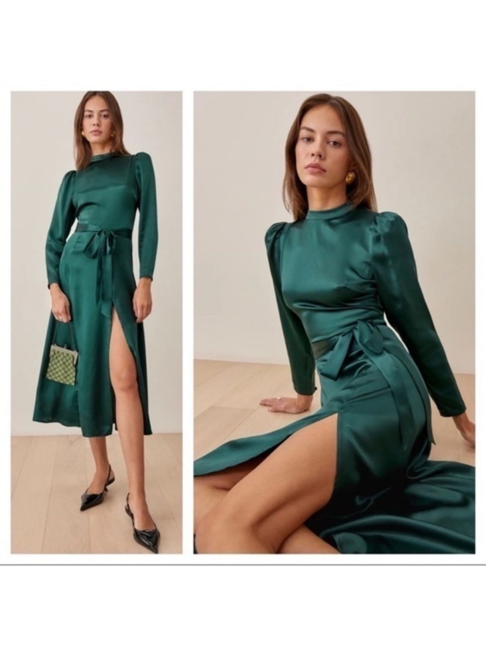 Reformation Julius Silk Dress size 2 emerald green NWT